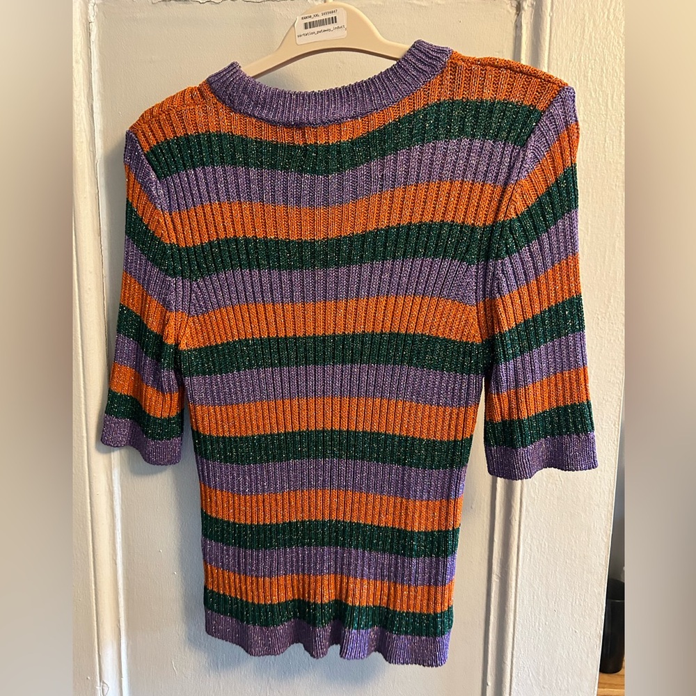 Ganni Striped Knit Metallic Top